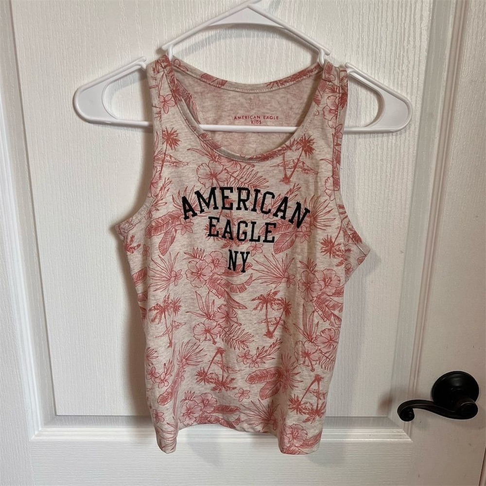American Eagle Kids Size 14 Tropical Floral Racerback Tank Top Oatmeal Pink NWOT